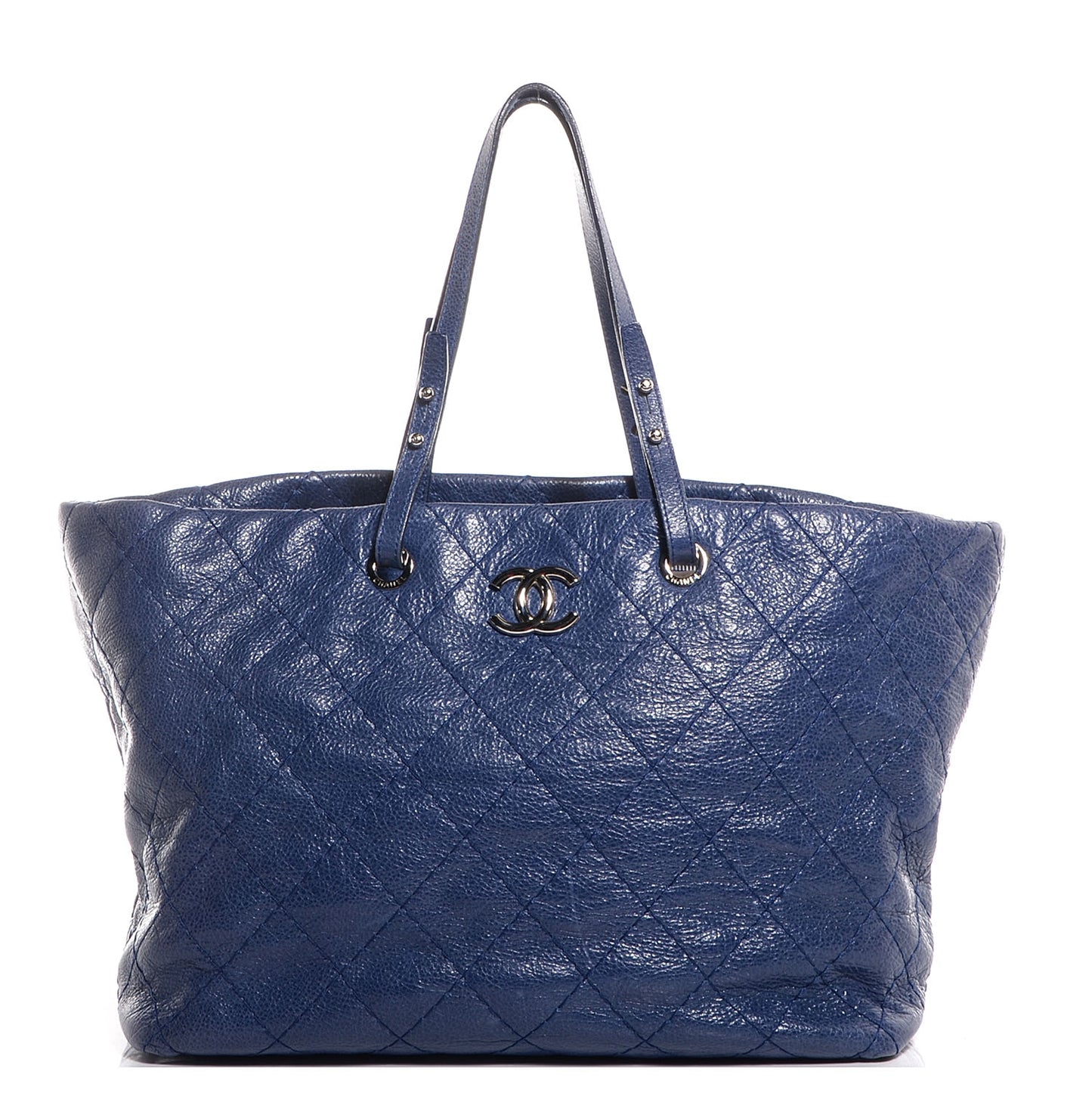 CHANEL Glazed Calfskin XL On The Road Tote Dark Blue