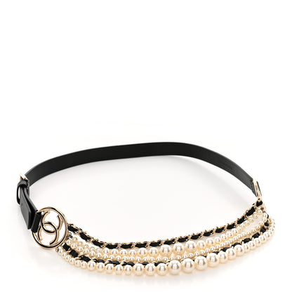 Chanel Calfskin CC Pearl Chain Belt 80 32 Black 1 of 6