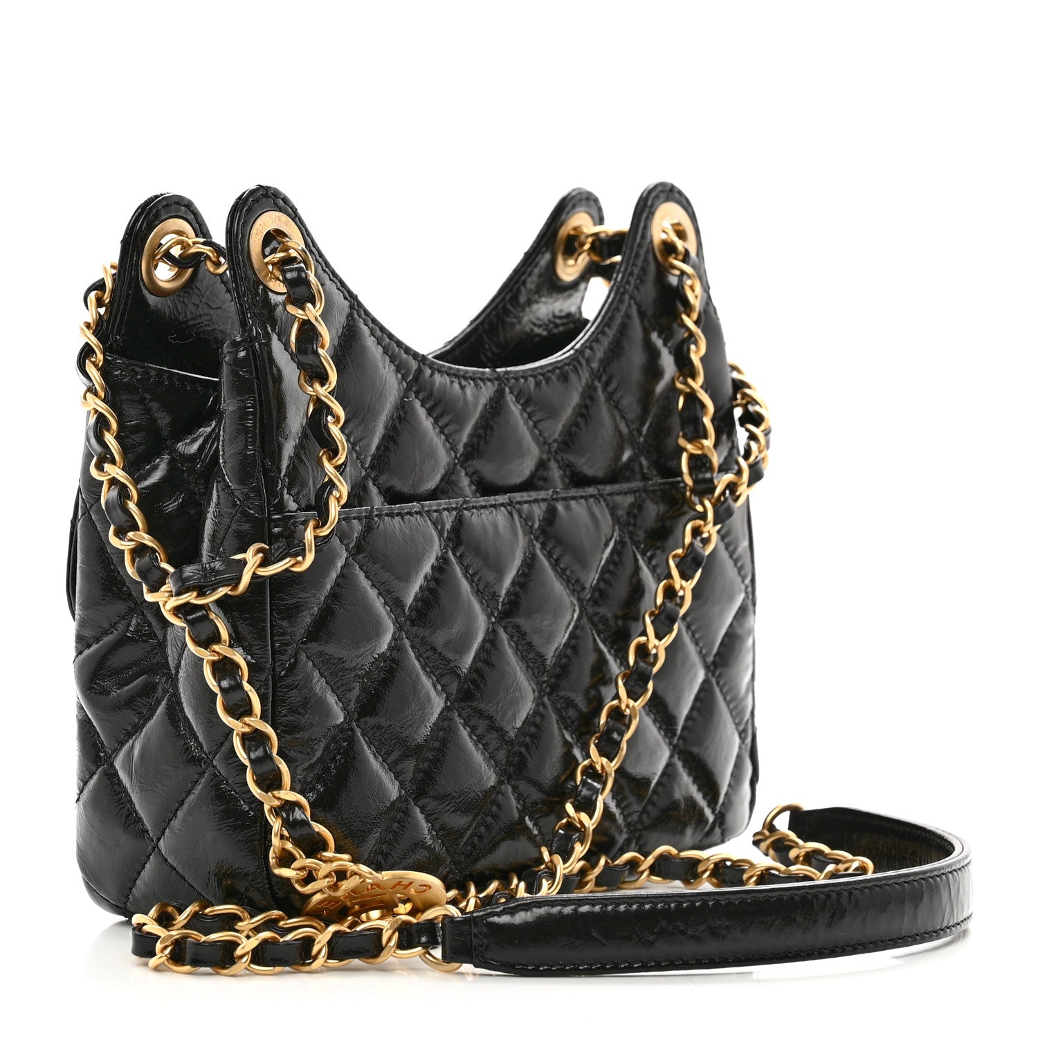 Chanel Shiny Crumpled Calfskin Quilted Small Wavy CC Hobo Black 3 of 11