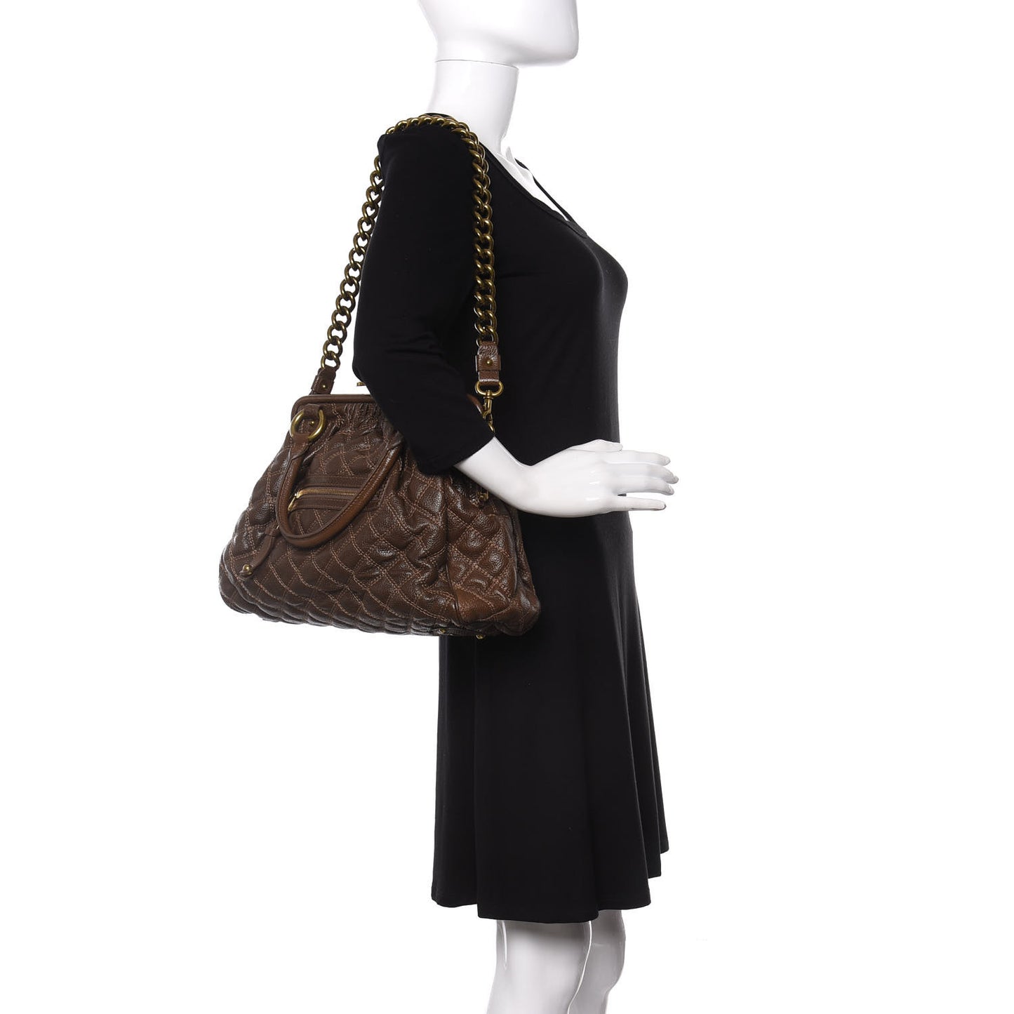 Calfskin Quilted Stam Brown