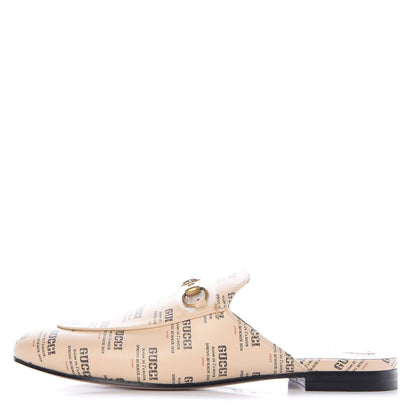 Gucci Calfskin Stamp Print Womens Princetown Slippers 39.5 Soy Black 1 of 9