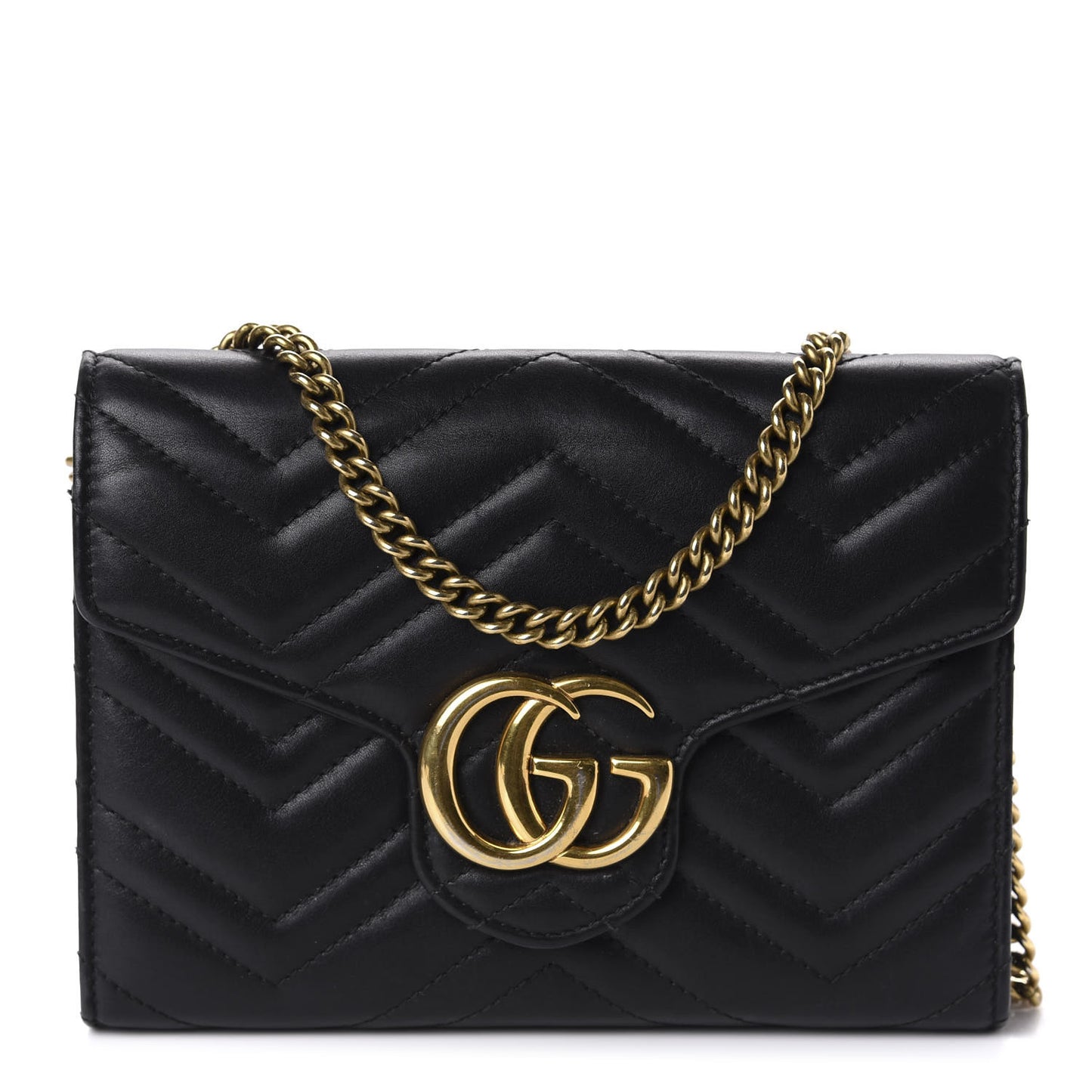 Calfskin Matelasse GG Marmont Chain Wallet Black