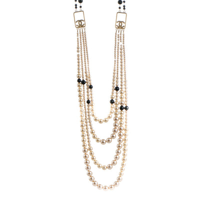Chanel Pearl CC Beaded Long Multistrand Necklace Black Gold 1 of 4