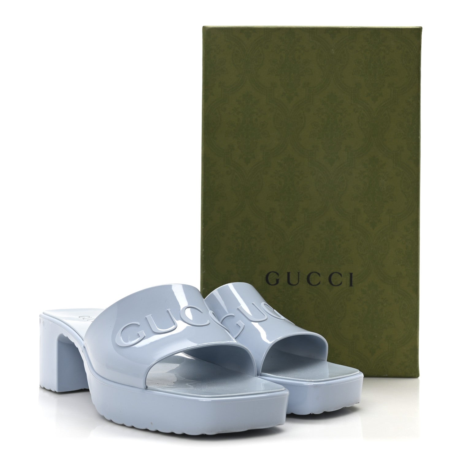 Gucci Rubber Gucci Logo Womens Platform 20/60mm Slide Sandals 40 Porcelain Light Blue 9 of 9