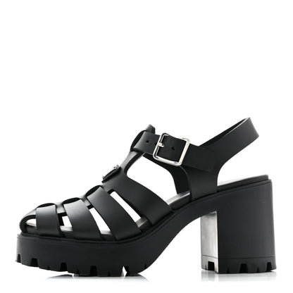 Prada Foam Rubber Triangle Logo Monolith 55mm Cage Sandals 37 Black 1 of 11