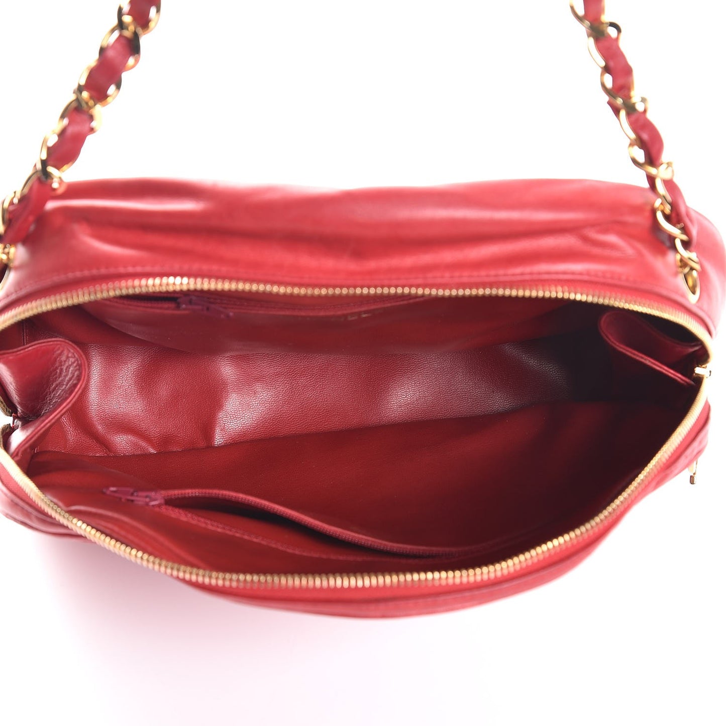 Lambskin Diamond Stitch Cosmetic Case Red