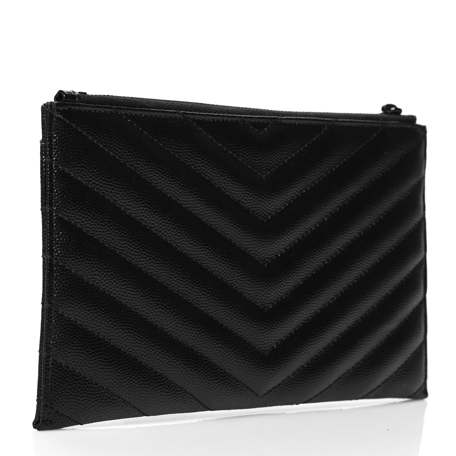 Saint Laurent Grain De Poudre Chevron Monogram Bill Pouch Black 3 of 8