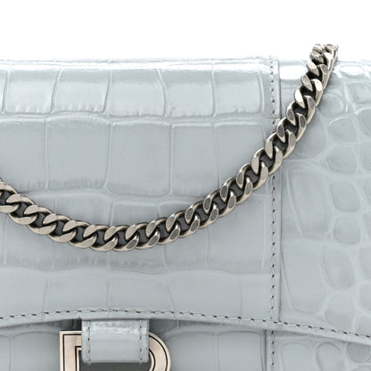 Balenciaga Shiny Calfskin Crocodile Embossed Hourglass Chain Bag Ash Blue 9 of 17
