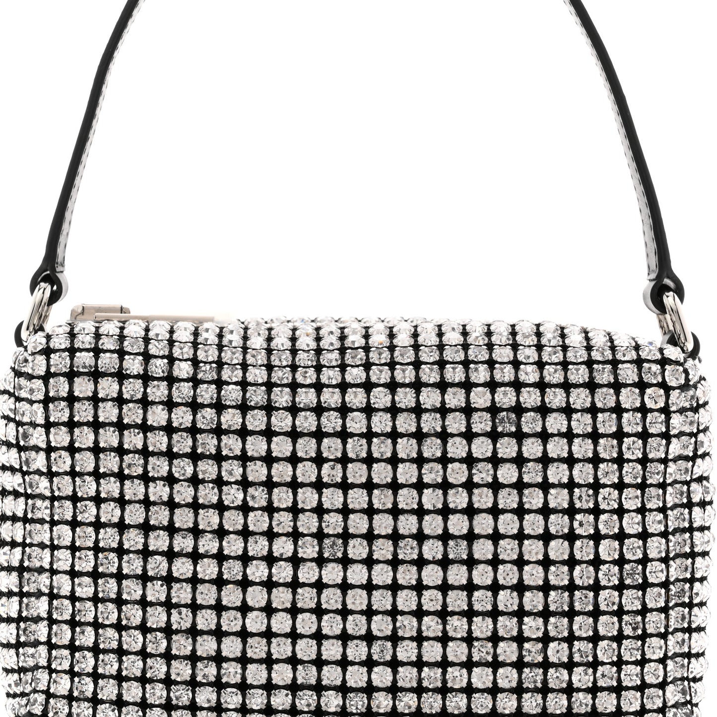 Mesh Crystal Rhinestone Mini Heiress Pouch Black Silver