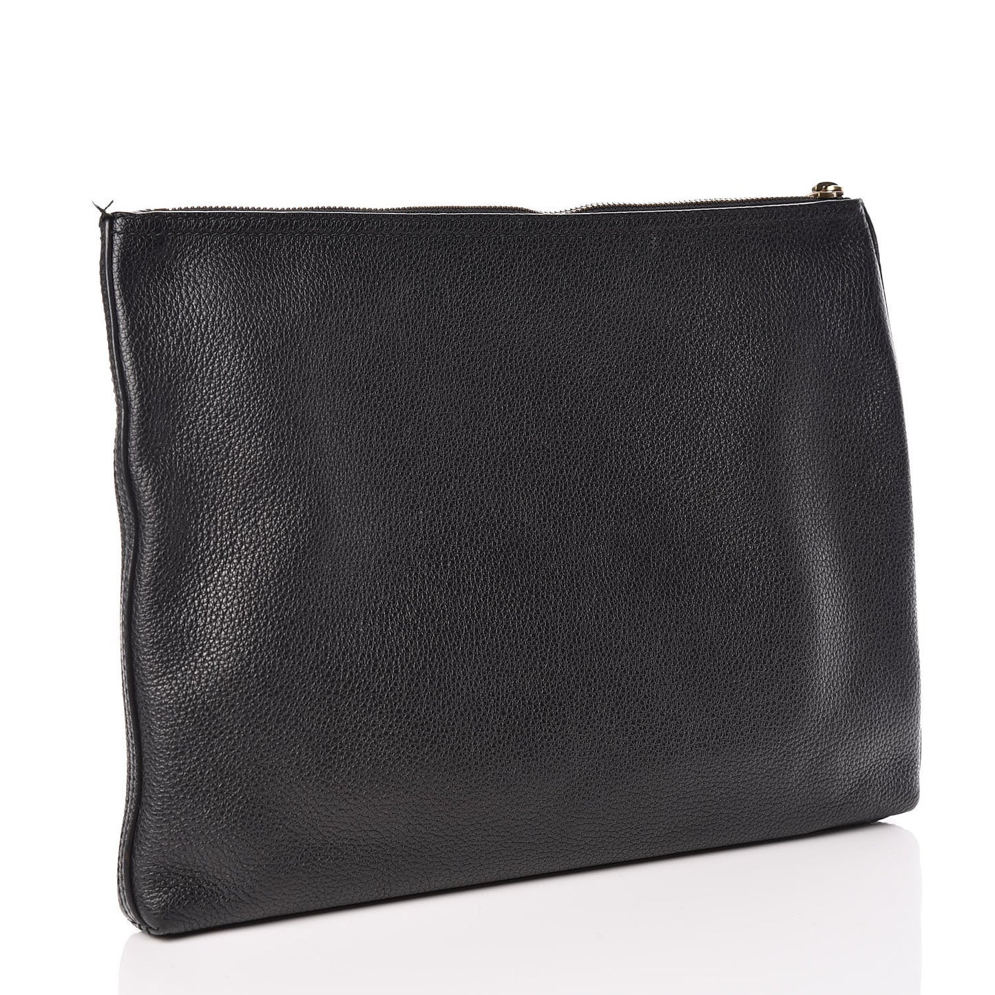 Pebbled Calfskin Medium Logo Portfolio Clutch Black