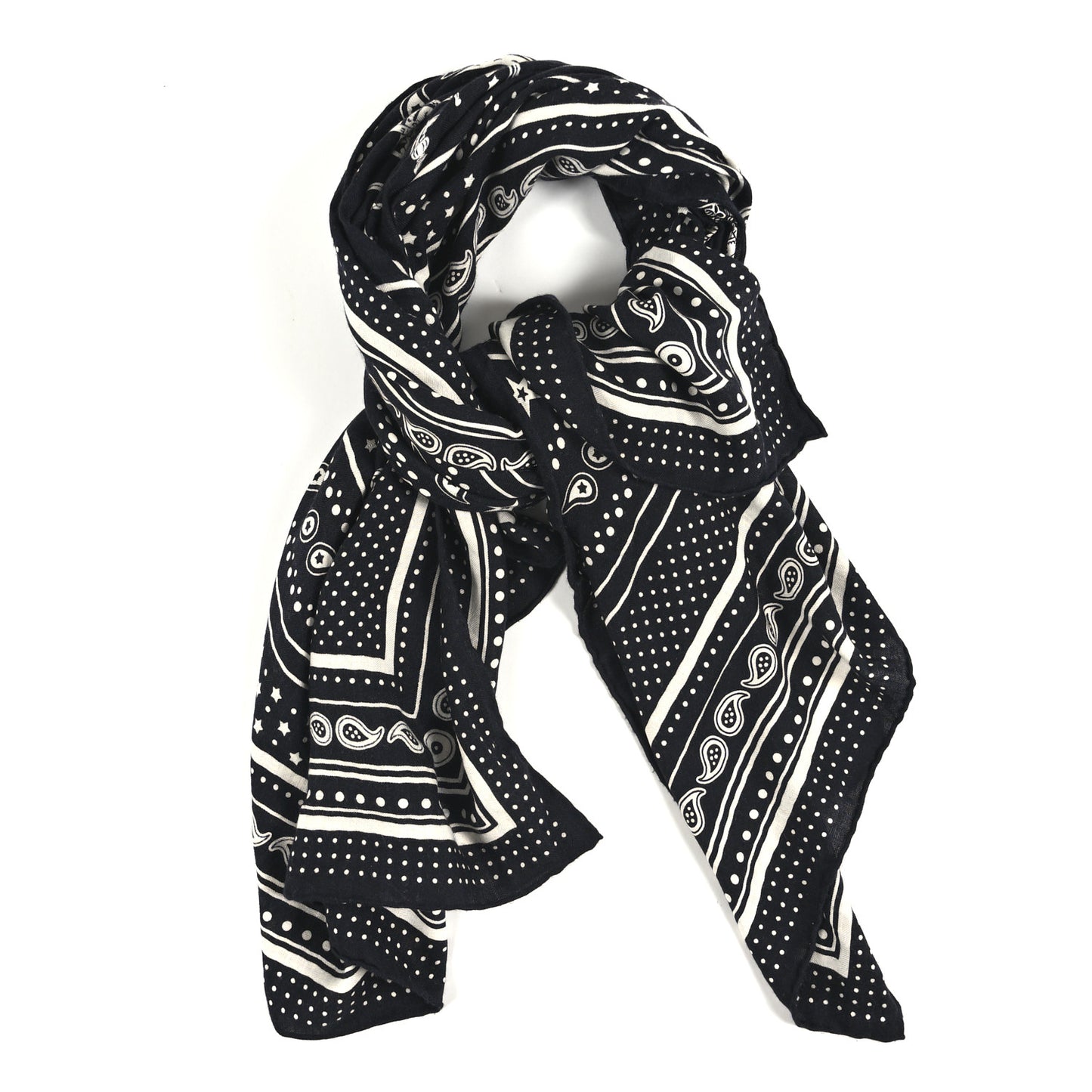 Cashmere Silk Les Cles Bandana Shawl 140 Black White