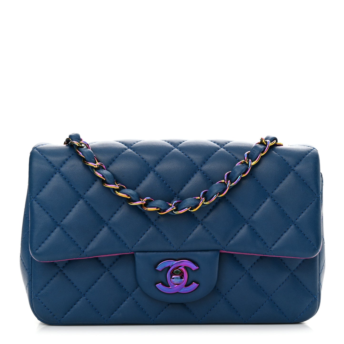 Lambskin Quilted Mini Rectangular Flap Blue Purple
