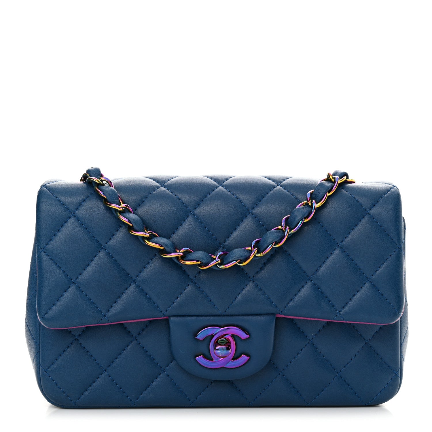 Chanel Lambskin Quilted Mini Rectangular Flap Blue Purple 1 of 10