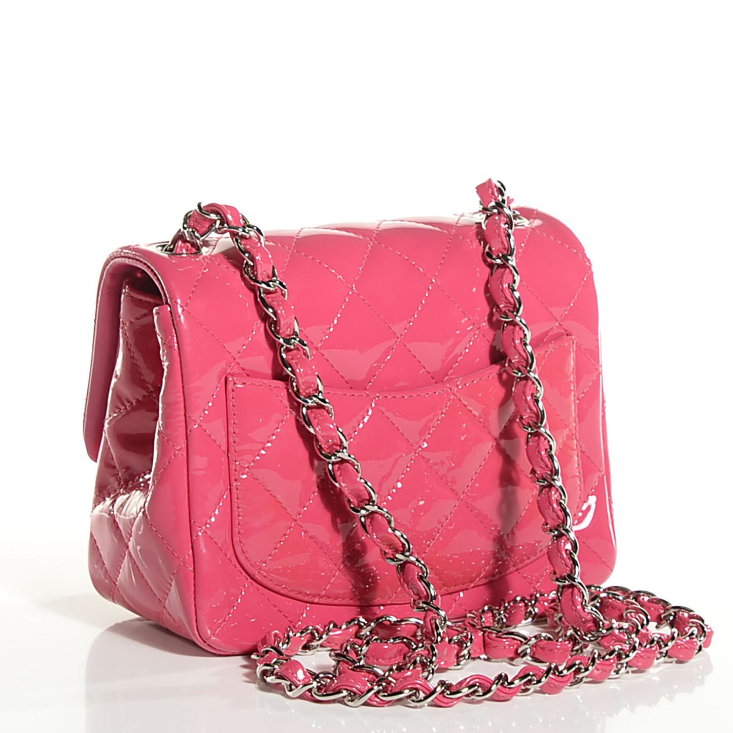 Patent Quilted Mini Square Flap Fuchsia