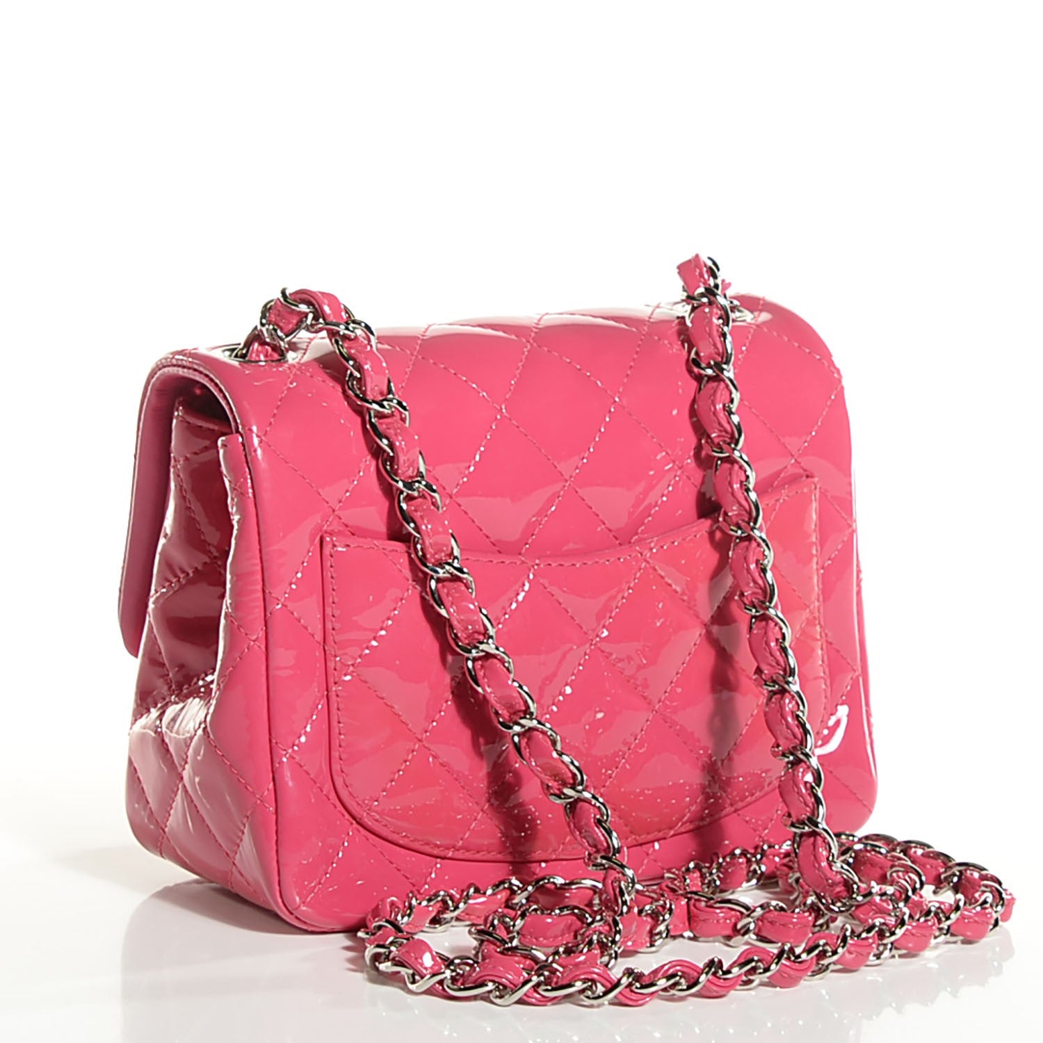 Chanel Patent Quilted Mini Square Flap Fuchsia 5 of 13