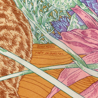 Hermes Cashmere Silk Retour a la Nature 140 Bleu Ciel Rose Vert 4 of 5