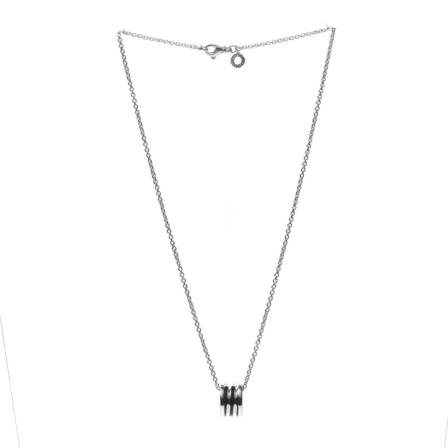 Bulgari 18K White Gold Black Enamel B.Zero1 Pendant Necklace 3 of 5