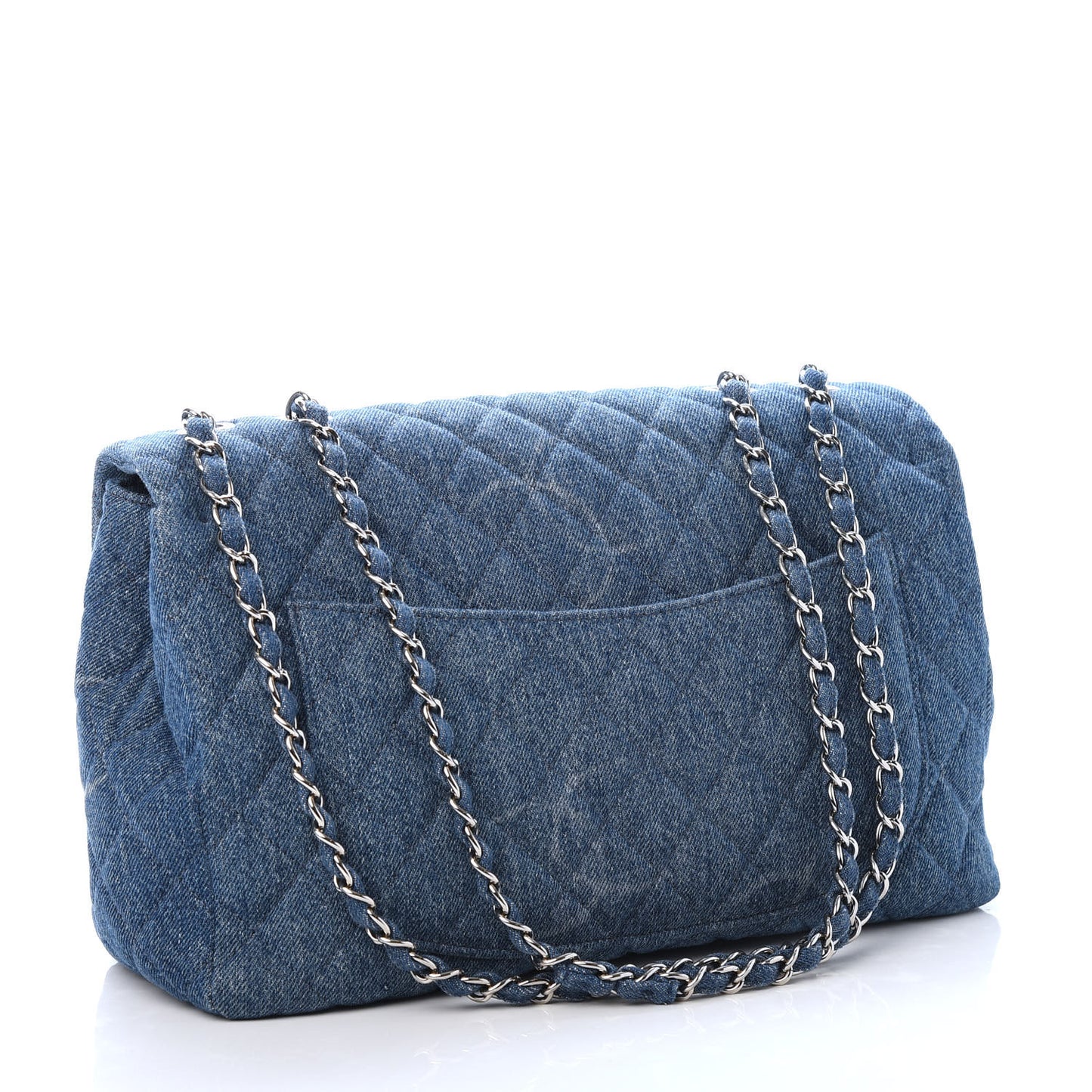 Denim Quilted CC Print Jumbo Single Flap Blue