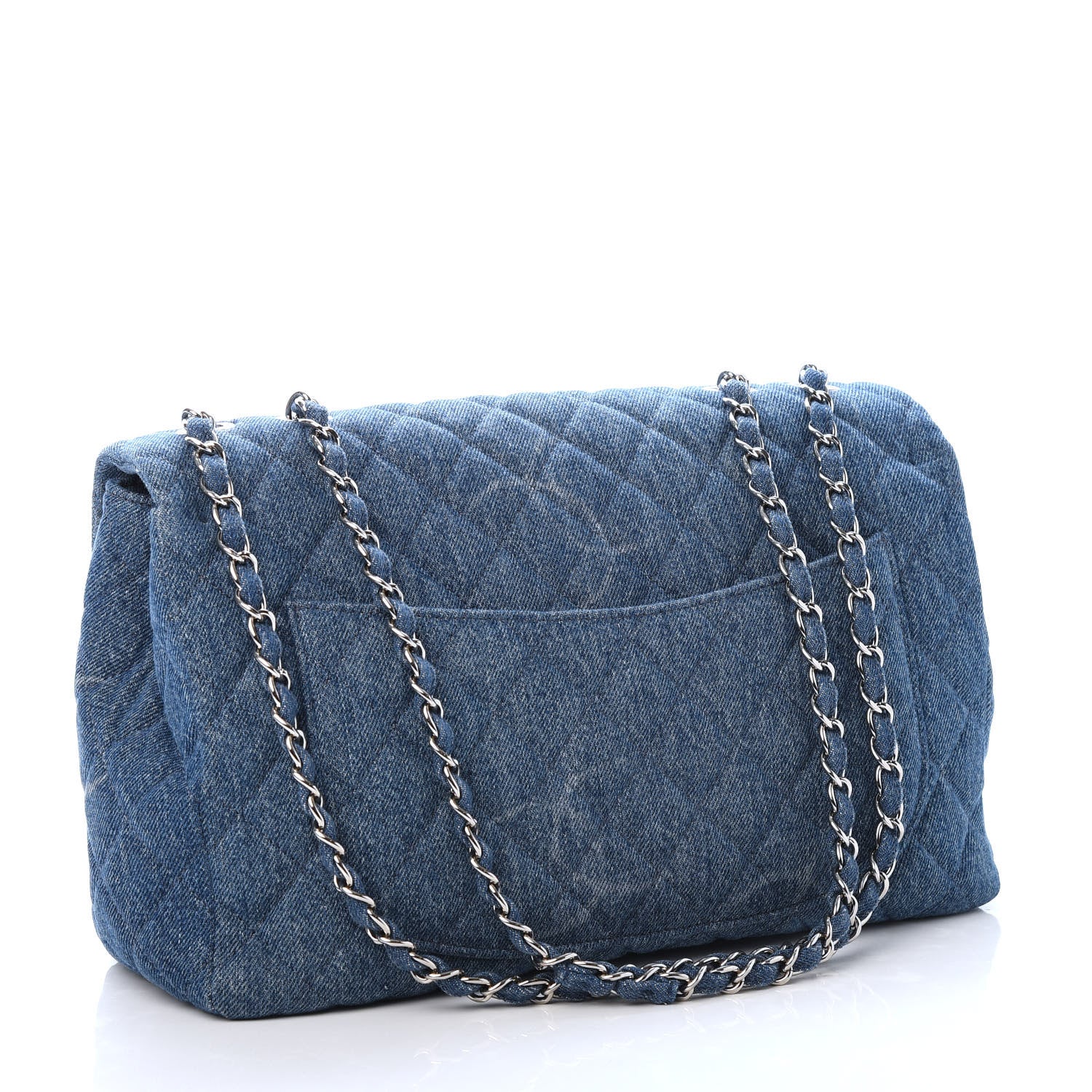 Chanel Denim Quilted CC Print Jumbo Single Flap Blue 3 of 11