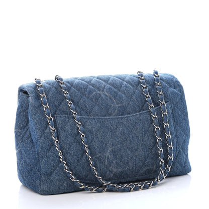 Chanel Denim Quilted CC Print Jumbo Single Flap Blue 3 of 11