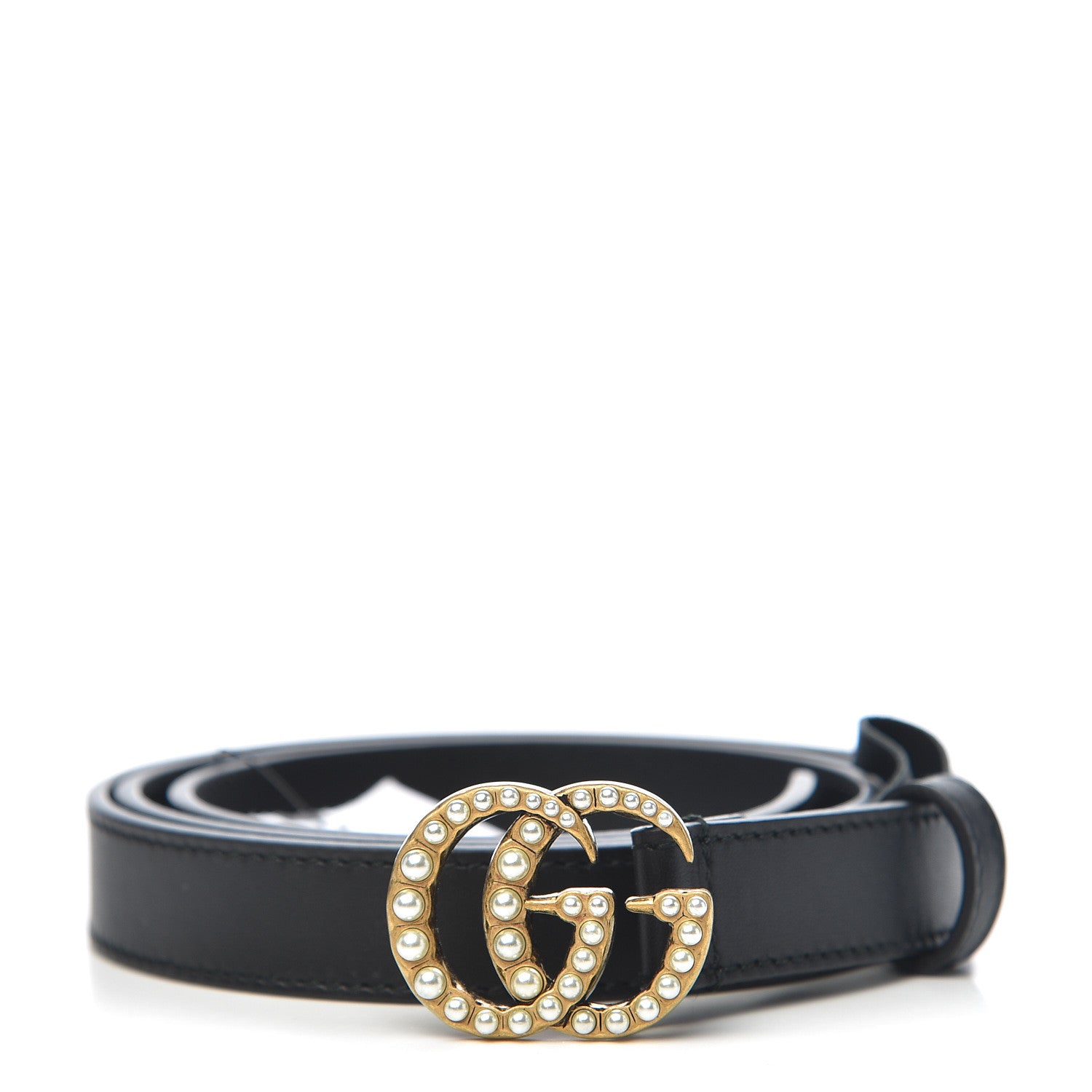 Gucci Calfskin Pearl Double G 20mm Belt 95 38 Black Cream 1 of 6