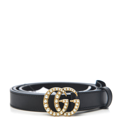 Gucci Calfskin Pearl Double G 20mm Belt 95 38 Black Cream 1 of 6