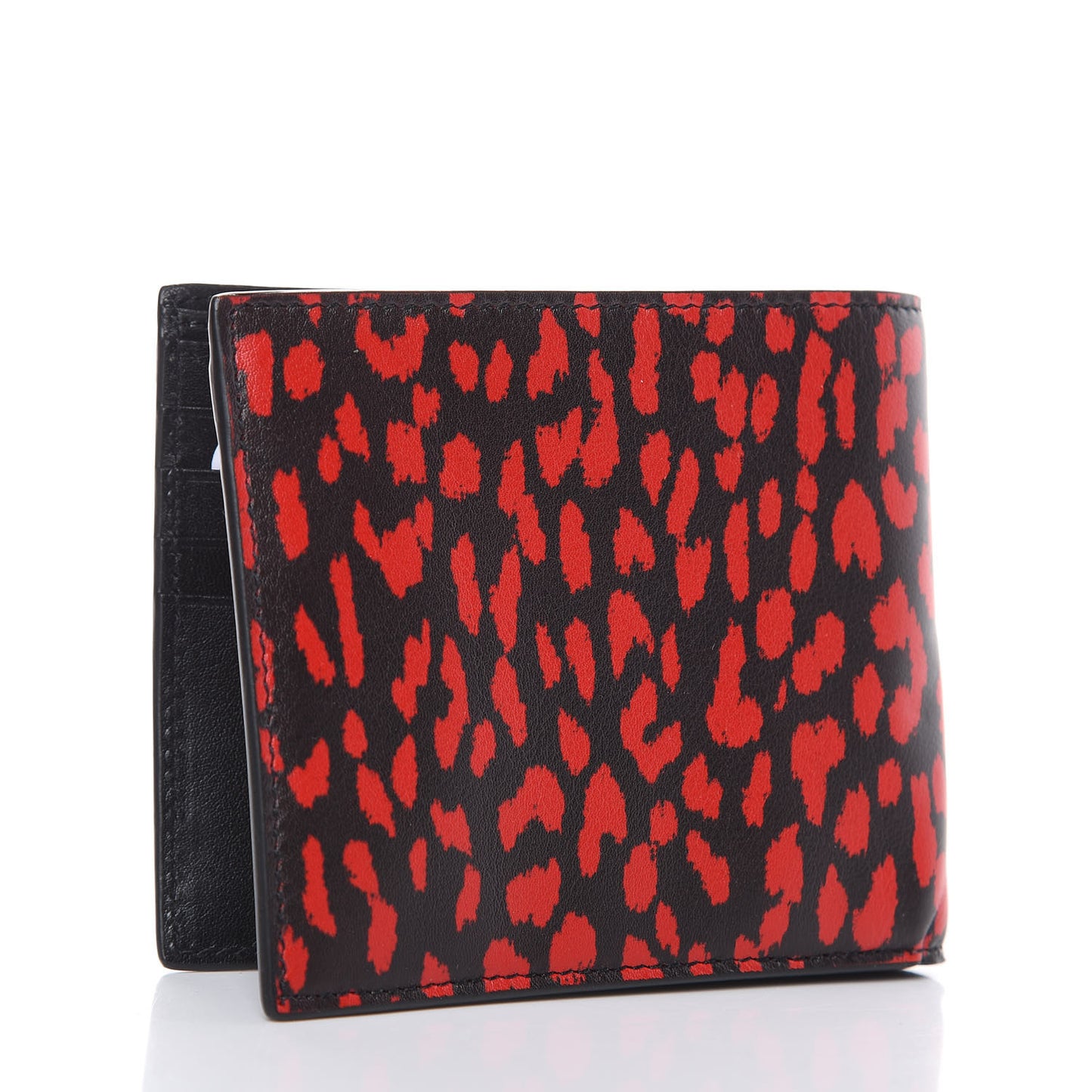 Calfskin Baby Cat Print Bifold Wallet Black Red