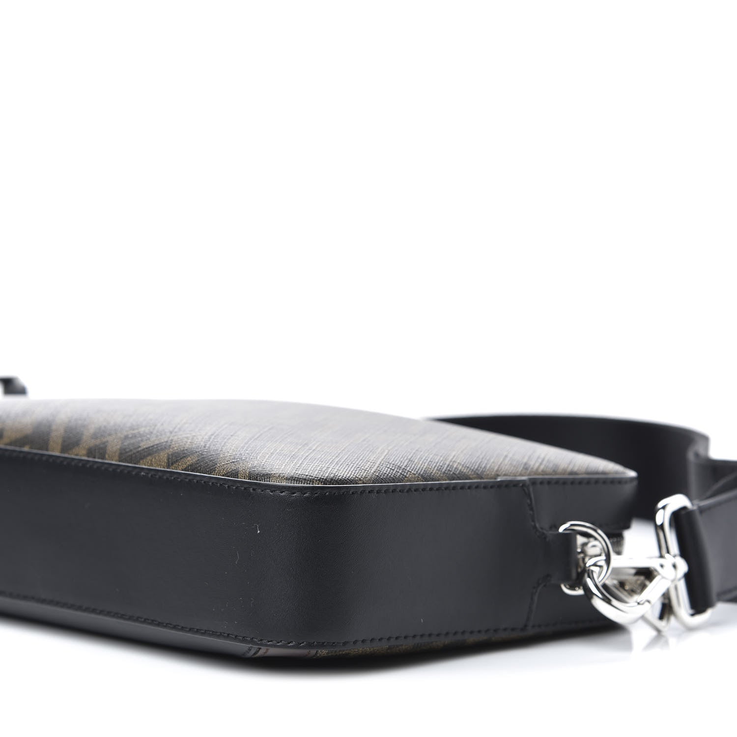 Fendi Glazed Fabric Vitello Liberty FF 1974 Diagonal Medium Camera Case Tobacco Moresco Black 7 of 11