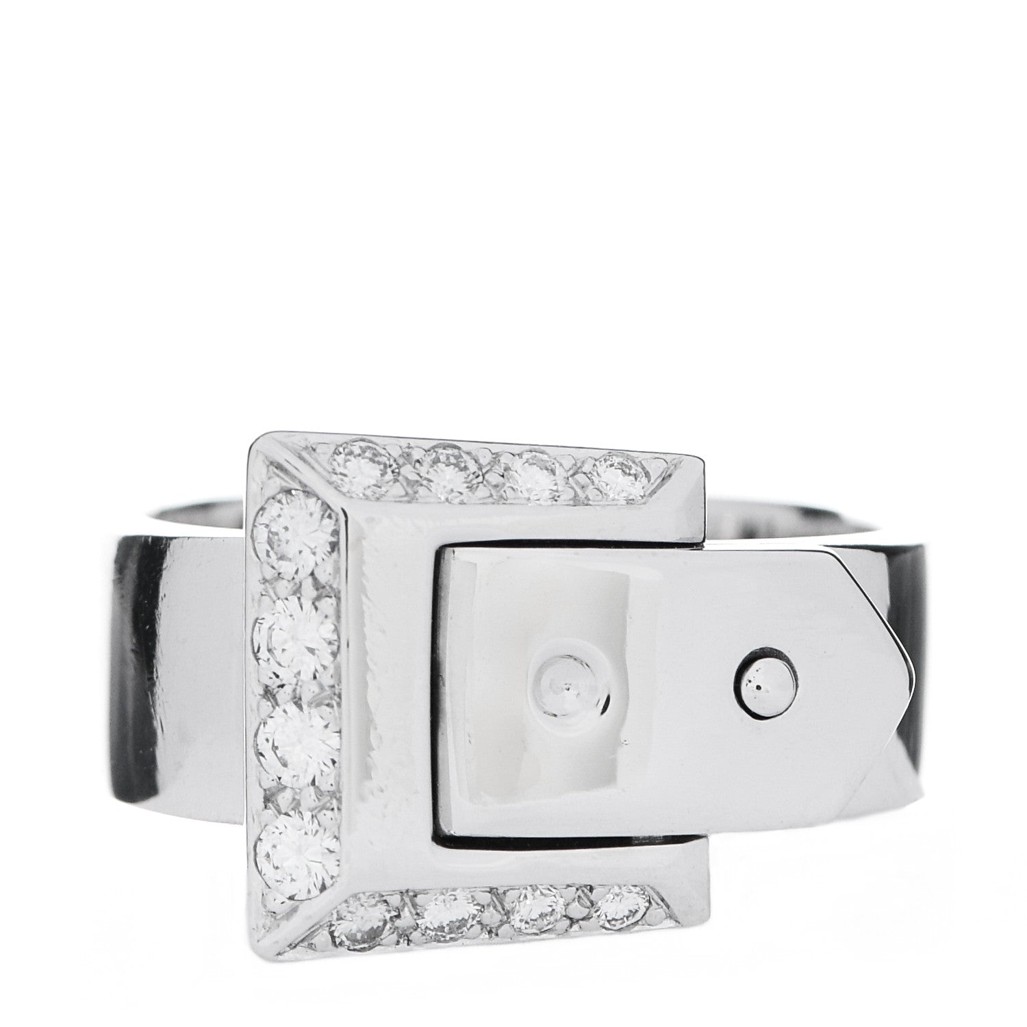 Hermes 18K White Gold Diamond Buckle Ring 51 5.75 1 of 6