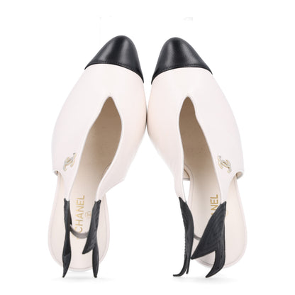 Chanel Lambskin Slingback Pumps 37.5 White Black 2 of 10