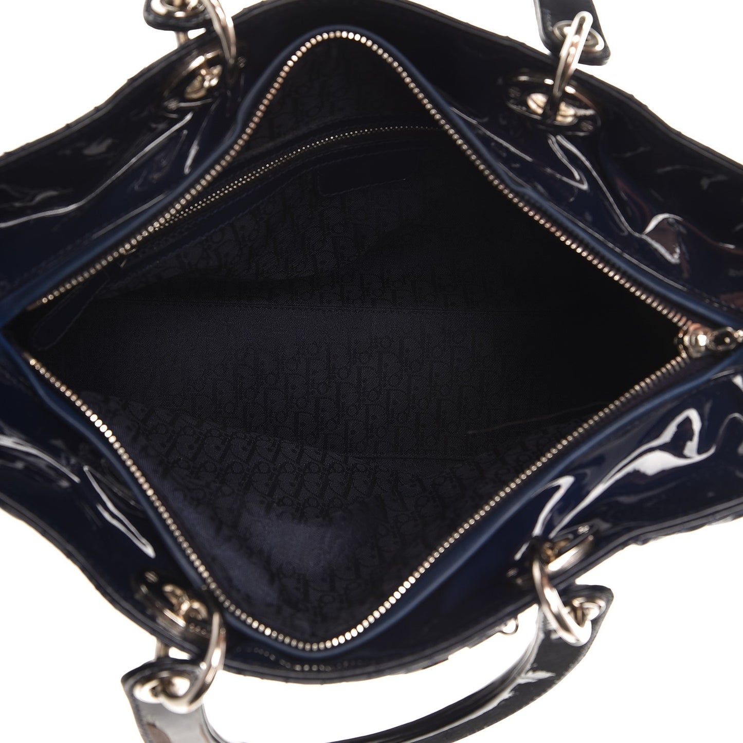 Patent Cannage Large Lady Dior Navy Blue