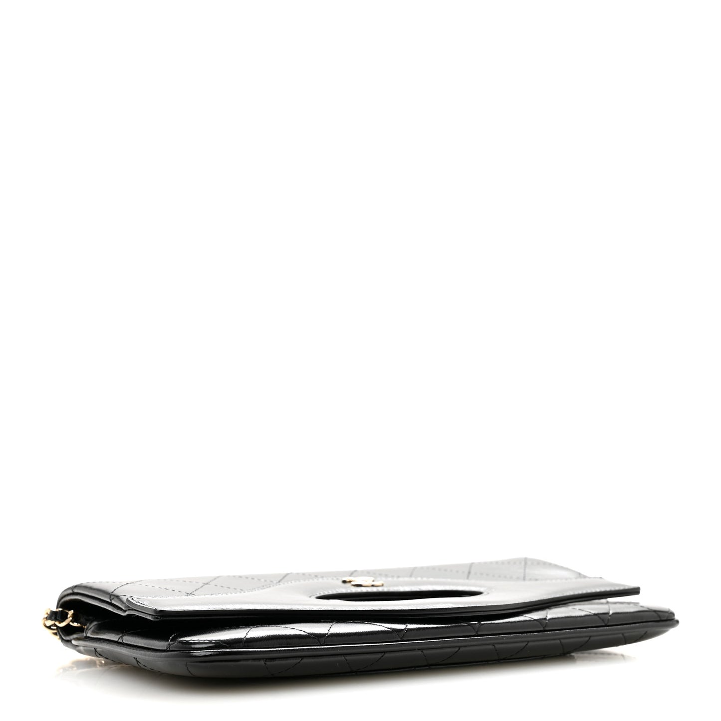 Shiny Crumpled Calfskin Quilted Clutch With Chain Black