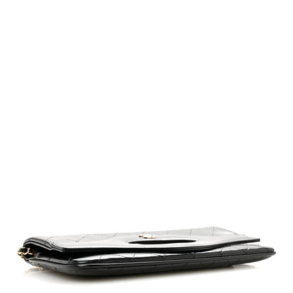 Chanel Shiny Crumpled Calfskin Quilted Clutch With Chain Black 3 of 9