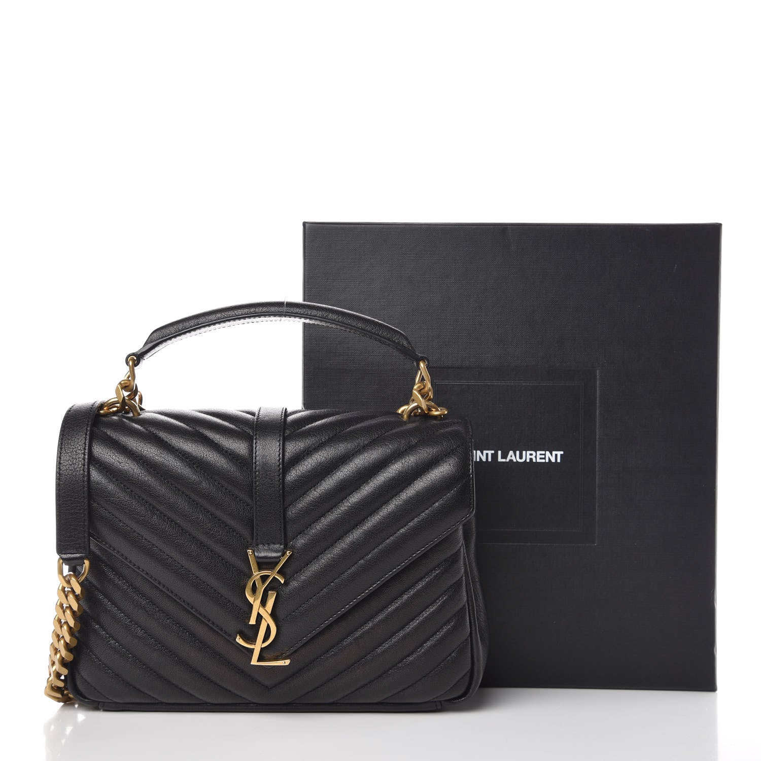 Saint Laurent Sheepskin Matelasse Chevron Monogram Medium College Bag Black 10 of 10