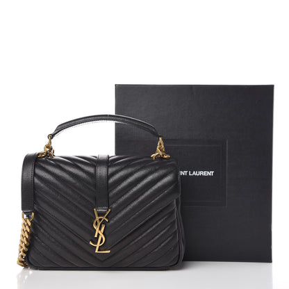 Saint Laurent Sheepskin Matelasse Chevron Monogram Medium College Bag Black 10 of 10