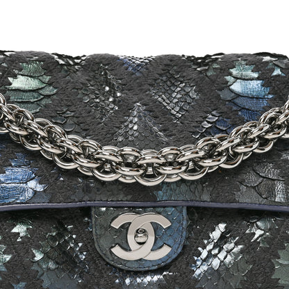 Chanel Metallic Snakeskin Crochet Soft and Chain Maxi Flap Blue Multicolor 8 of 11