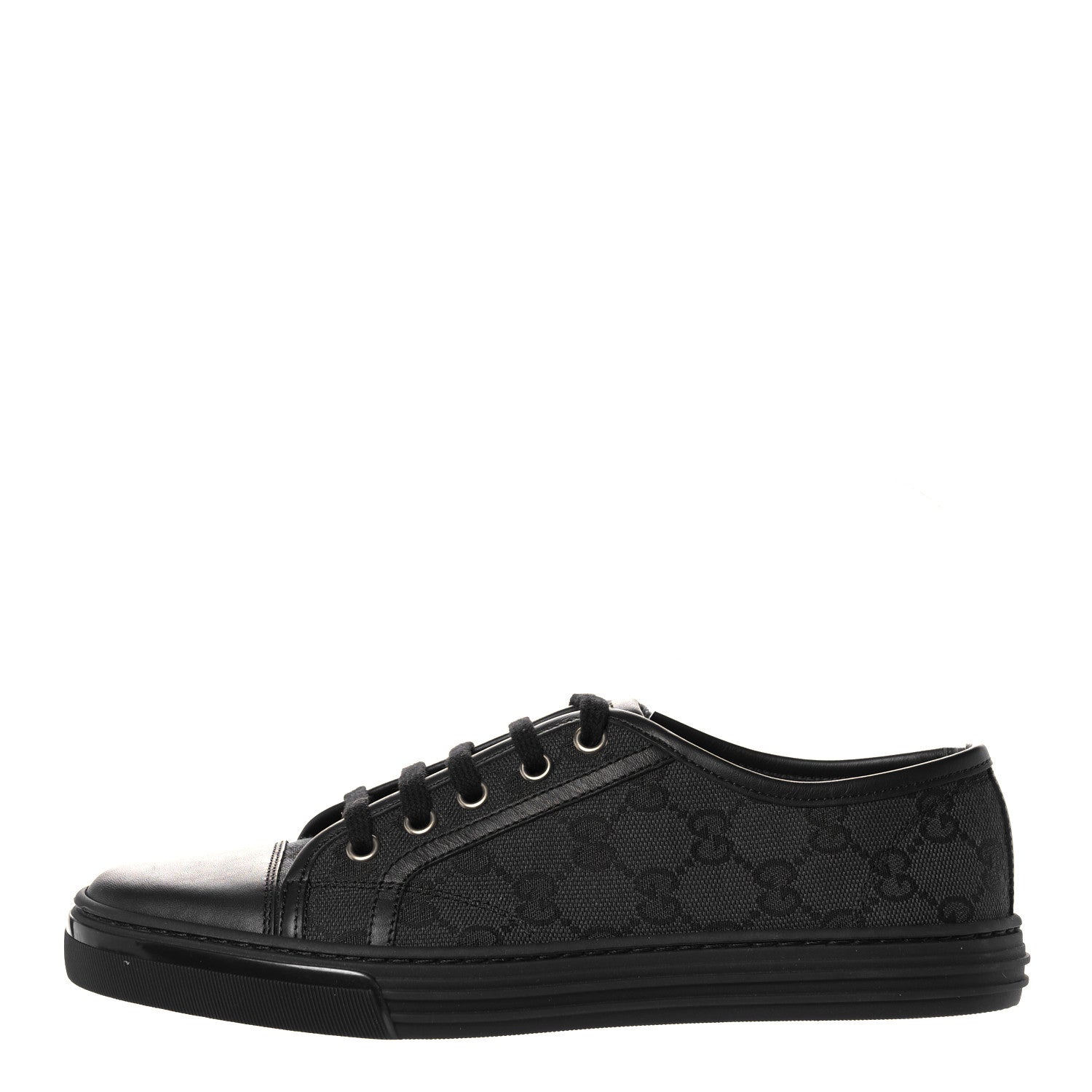 Gucci GG Monogram Calfskin Womens Low Top Sneakers 37 Piombo Black 1 of 7