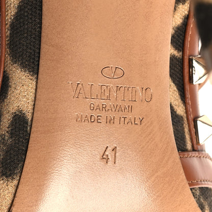Valentino Garavani Canvas Leopard Print Rockstud Ankle Strap 100mm Pumps 41 Brown 7 of 9