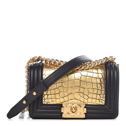 Chanel Metallic Alligator Small Boy Flap Black Gold 1 of 10