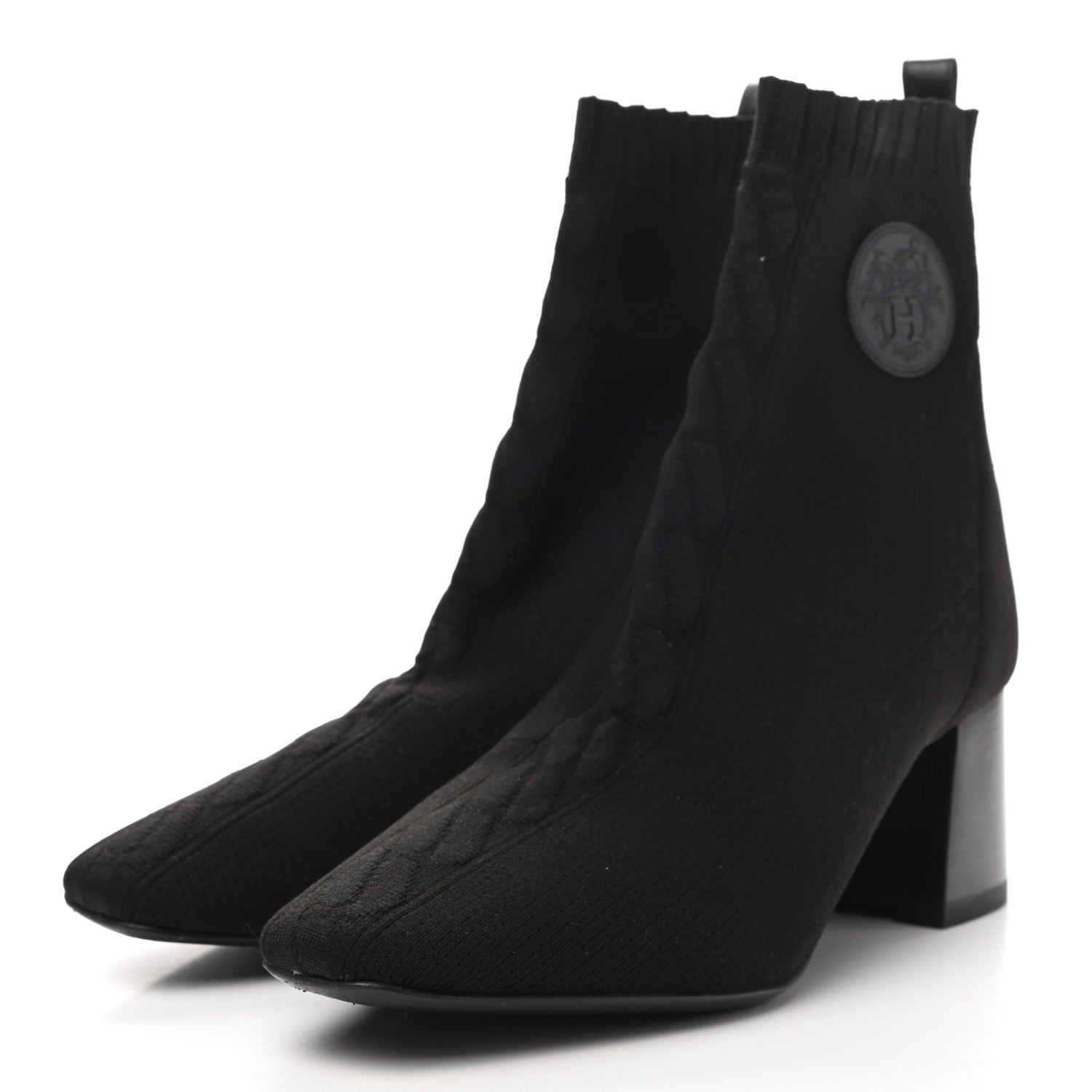 Hermes Knit Calfskin Volver Ankle Boots 40 Black 3 of 7
