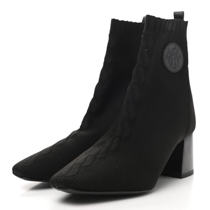 Hermes Knit Calfskin Volver Ankle Boots 40 Black 3 of 7