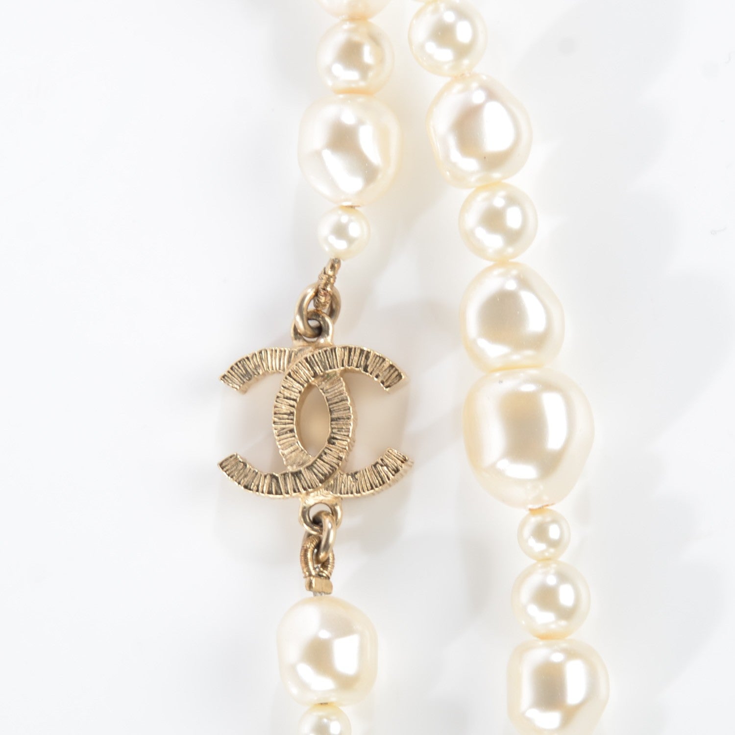 Chanel Irregular Pearl CC Long Necklace Light Gold 3 of 6