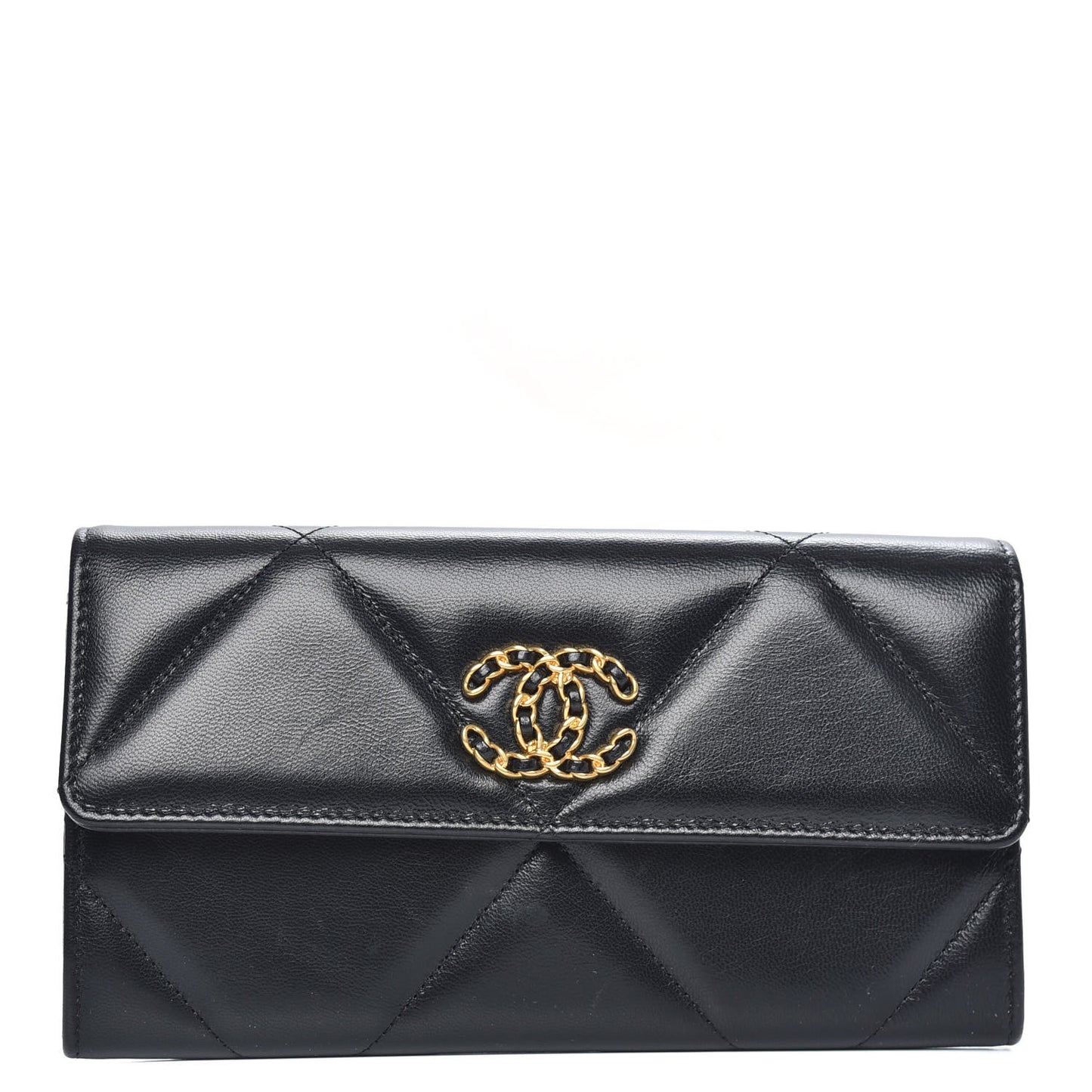 Lambskin Quilted Chanel 19 Flap Wallet Black