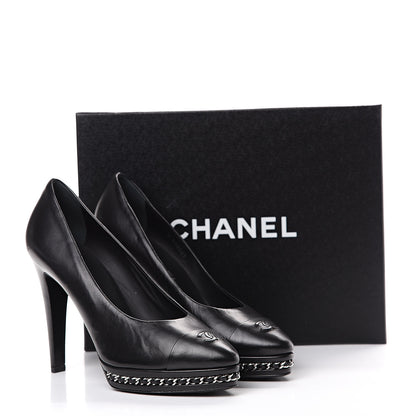 Chanel Lambskin CC Cap Toe Platform Chain Pumps 39 Black 11 of 11