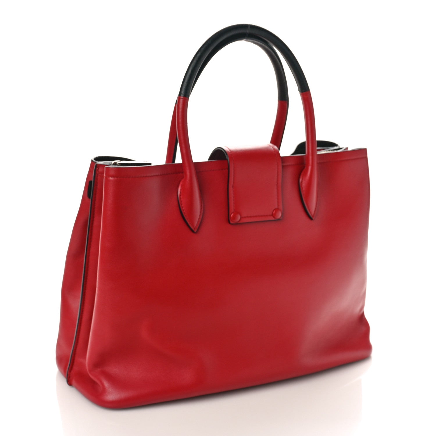 Prada Soft Calfskin Ribbon Tote Rosso Black 3 of 10