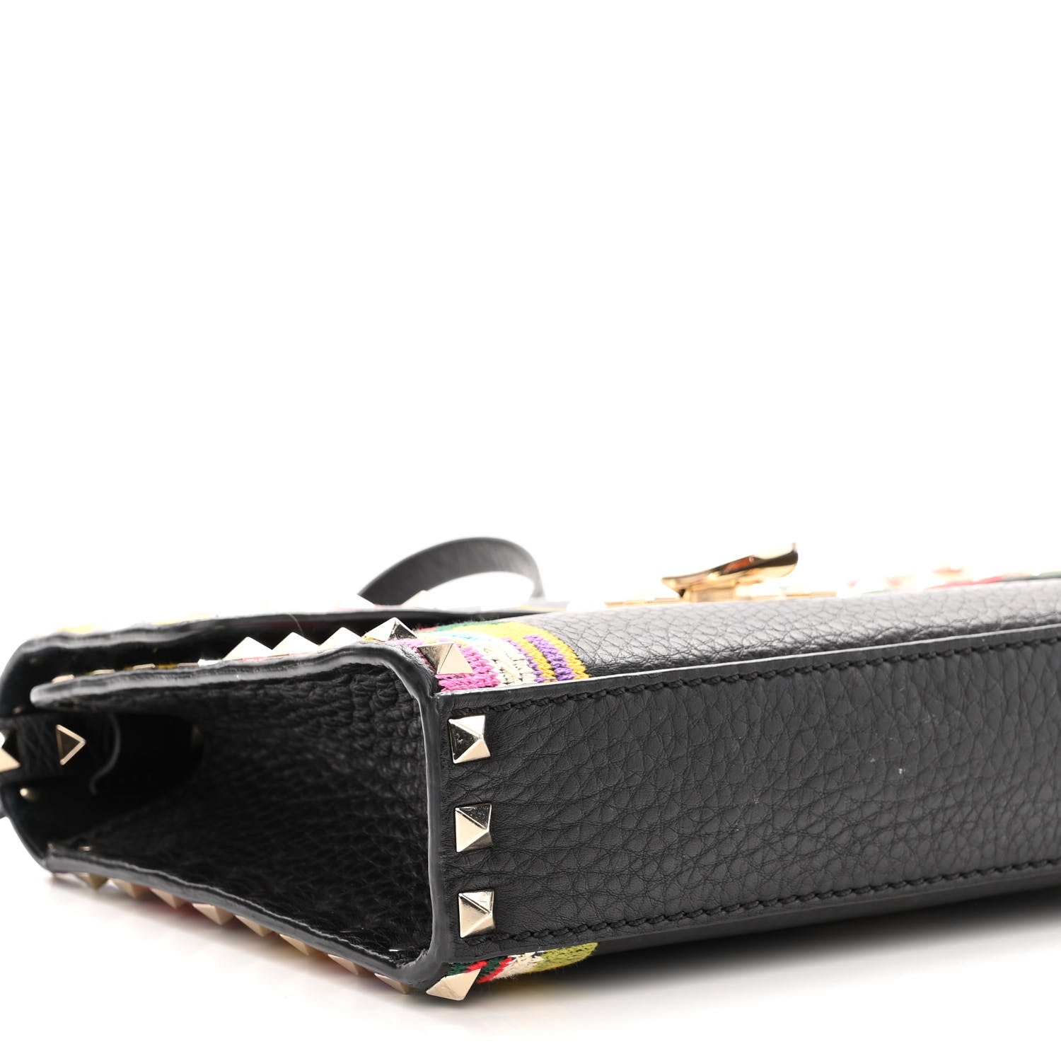Valentino Garavani Pebbled Calfskin Embroidered Medium Rockstud Flip Lock Crossbody Bag Black 8 of 10