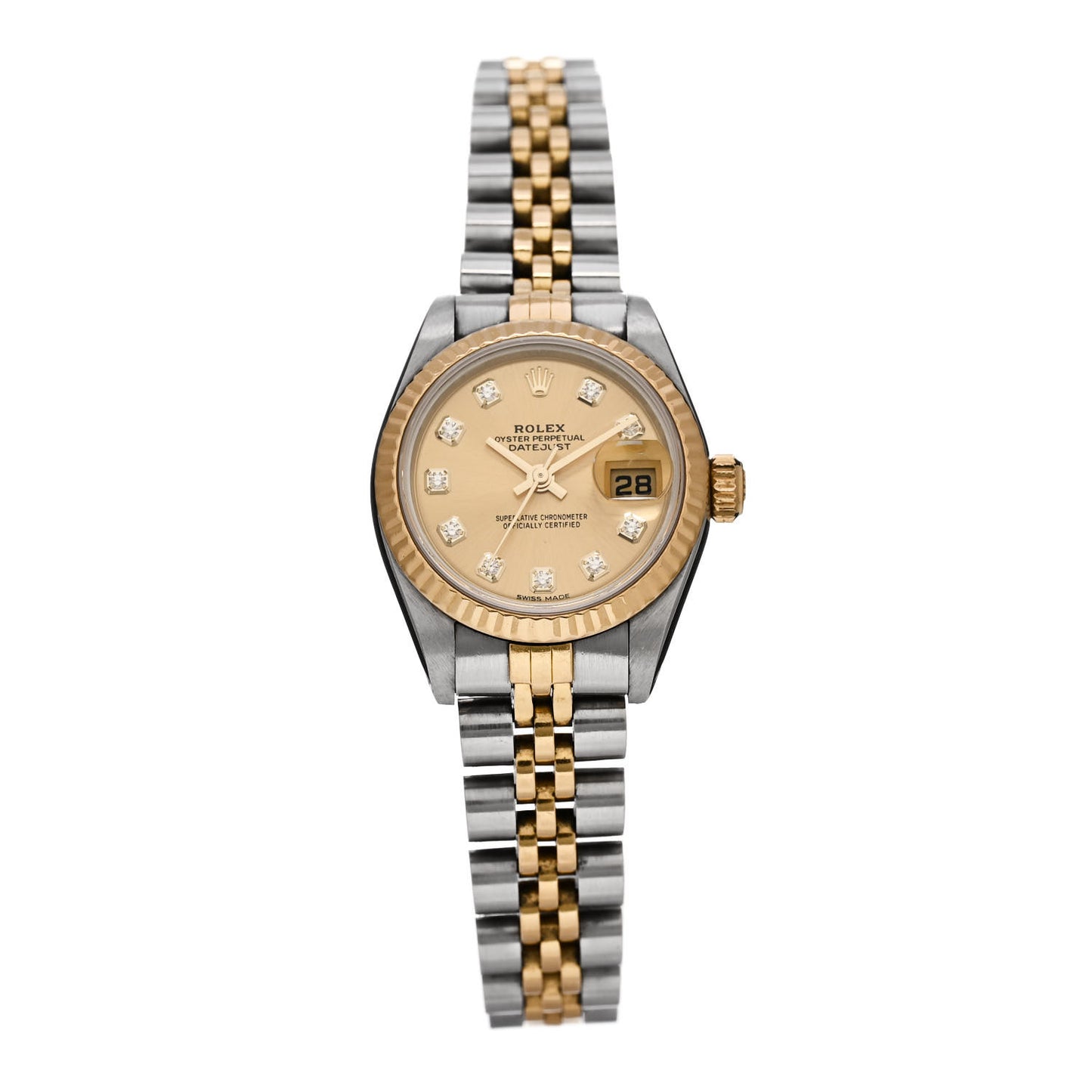 Stainless Steel 18K Yellow Gold Diamond 26mm Oyster Perpetual Datejust Watch Champagne 69173