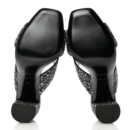 Saint Laurent Glitter LouLou 70 Mule Sandals 35.5 Black 5 of 9