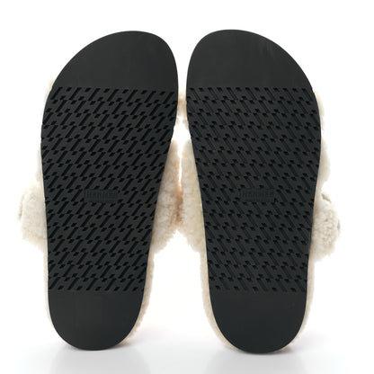Hermes Woolskin Womens Chypre Sandals 38 Ecru 5 of 7