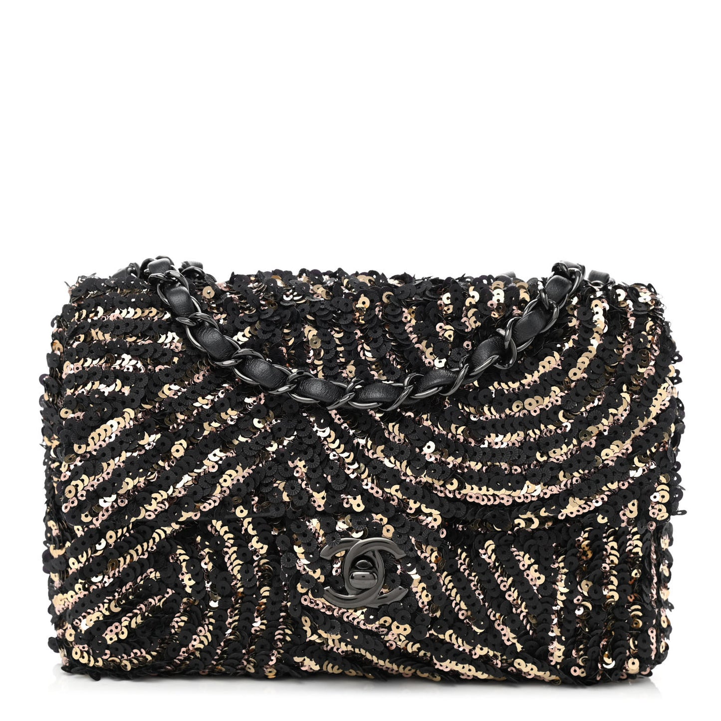 Sequin Mini Rectangular Flap Black Gold